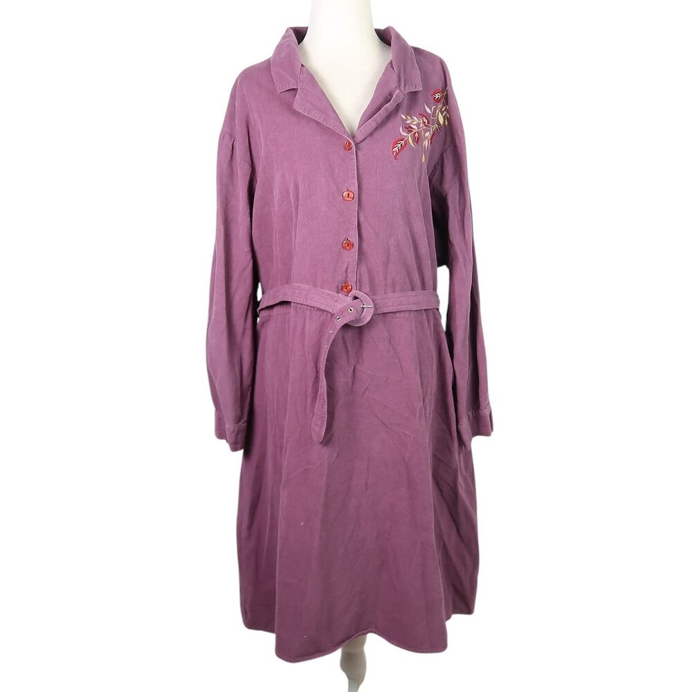 Anthony Richards purple corduroy floral embroidered shirt dress 22W